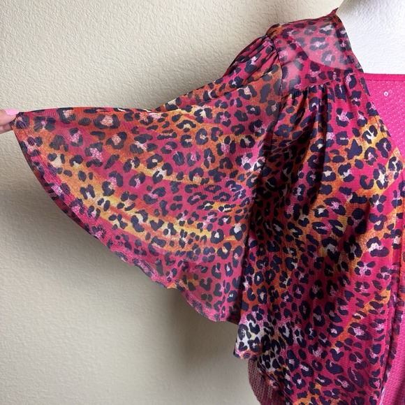 Justice Pink Sequin Tank / Animal Kimono Open Front Short Sleeves Girls Size 20 - Picture 2 of 10